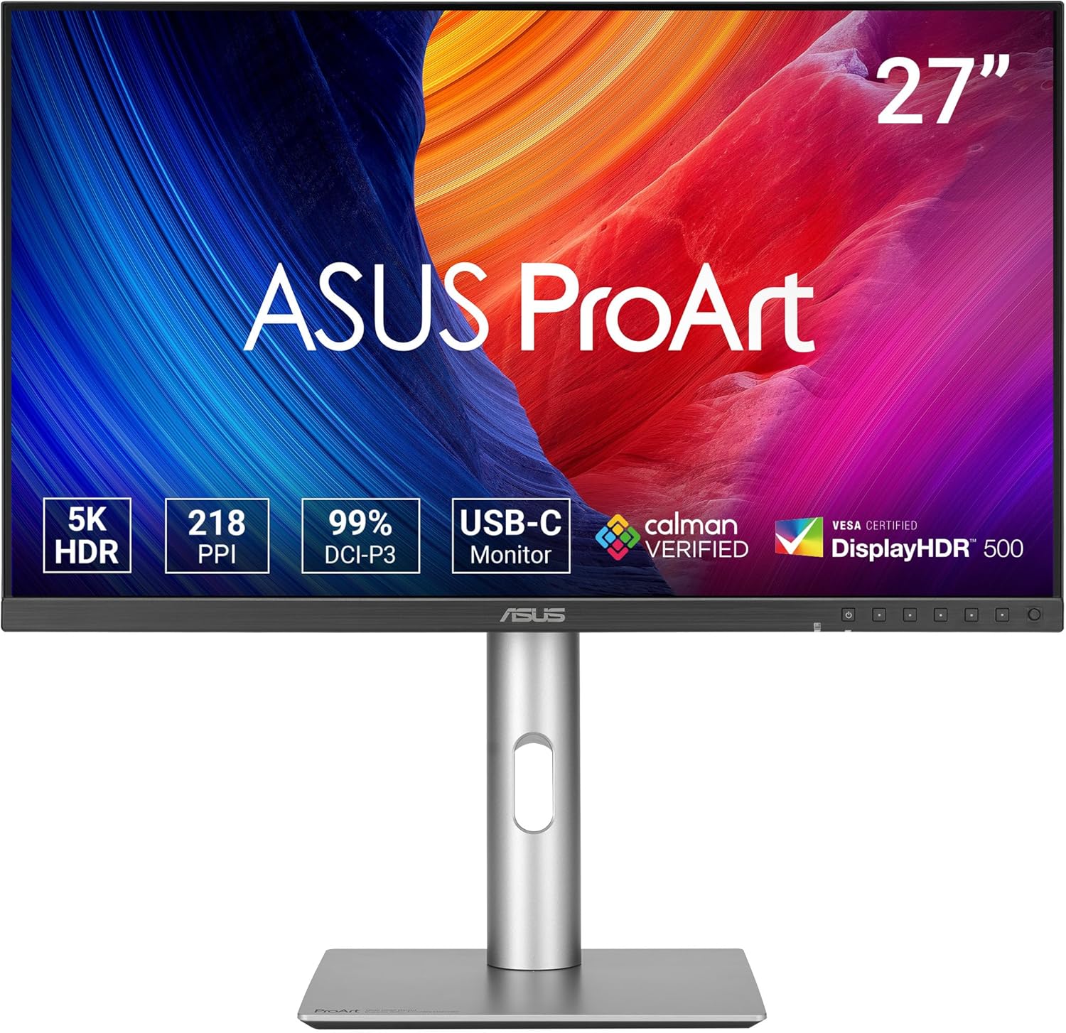 ASUS ProArt Display 5K PA27JCV Professional Monitor – 27-inch, IPS, 5K (5120 x 2880), 99% DCI-P3, LuxPixel™ AGLR, Light Sync, Color Accuracy ΔE < 2, Calman Verified, USB-C PD 96W, VESA DisplayHDR 500 ASUS ProArt Display 5K PA27JCV Professional Monitor – 27-inch, IPS, 5K (5120 x 2880), 99% DCI-P3, LuxPixel™ AGLR, Light Sync, Color Accuracy ΔE < 2, Calman Verified, USB-C PD 96W, VESA DisplayHDR 500